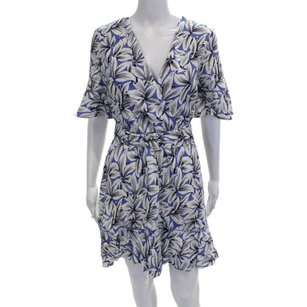 Jonathan Simkhai Women Wrap Dress Linen Floral V-Neck Short Sleeve Short Size 6